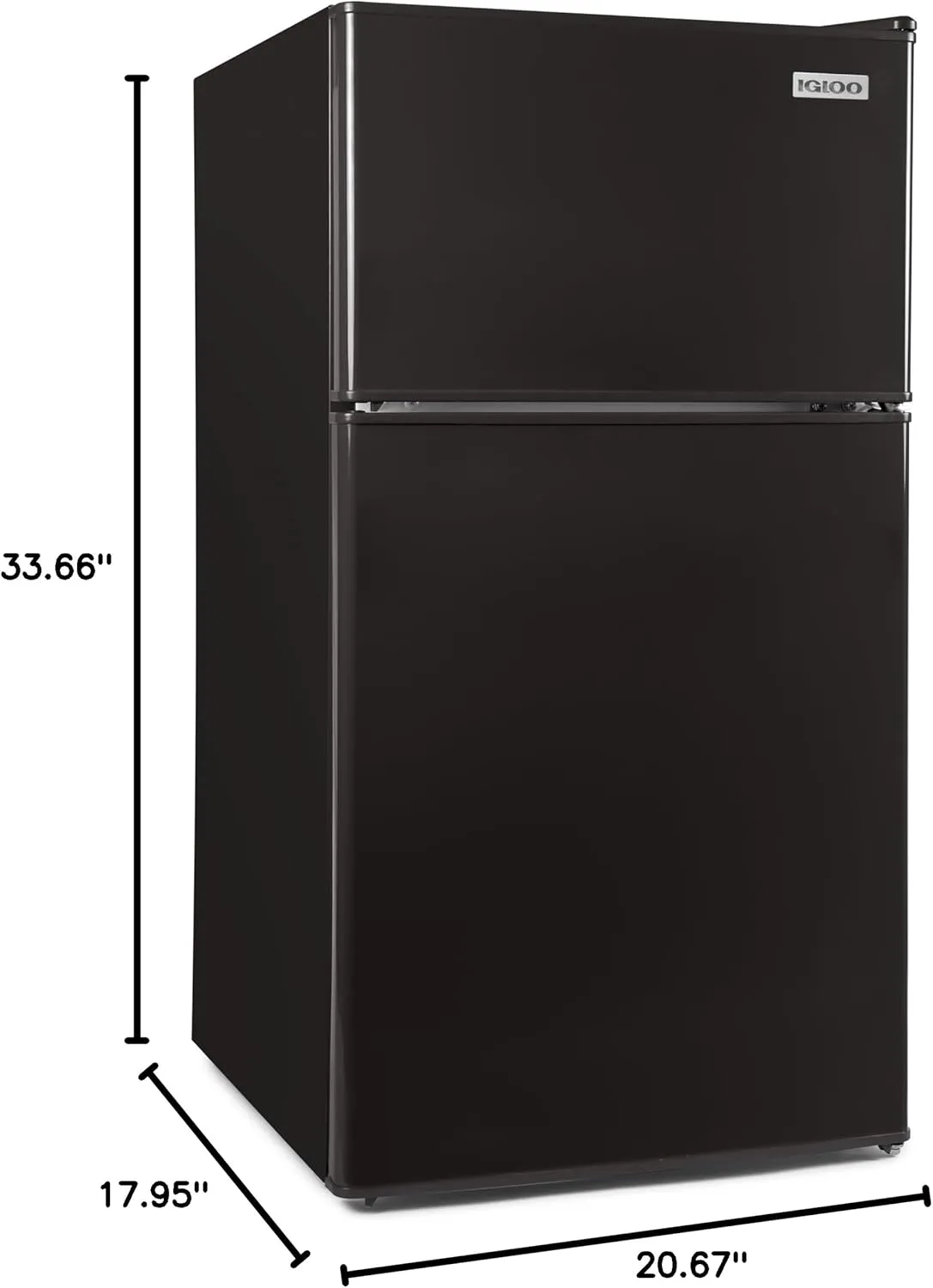 Igloo 3.2 Cu.Ft. Double Door Compact Refrigerator with Freezer - Slide Out Glass Shelf, Perfect for Homes, Offices, Dorms - Black
