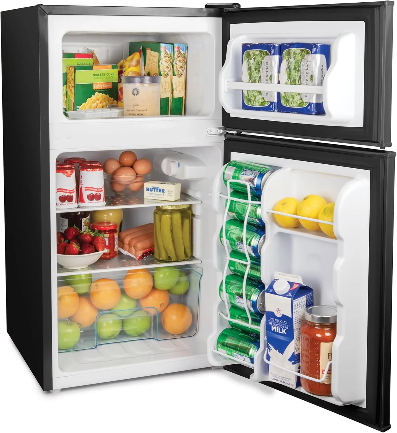 Igloo 3.2 Cu.Ft. Double Door Compact Refrigerator with Freezer - Slide Out Glass Shelf, Perfect for Homes, Offices, Dorms - Black