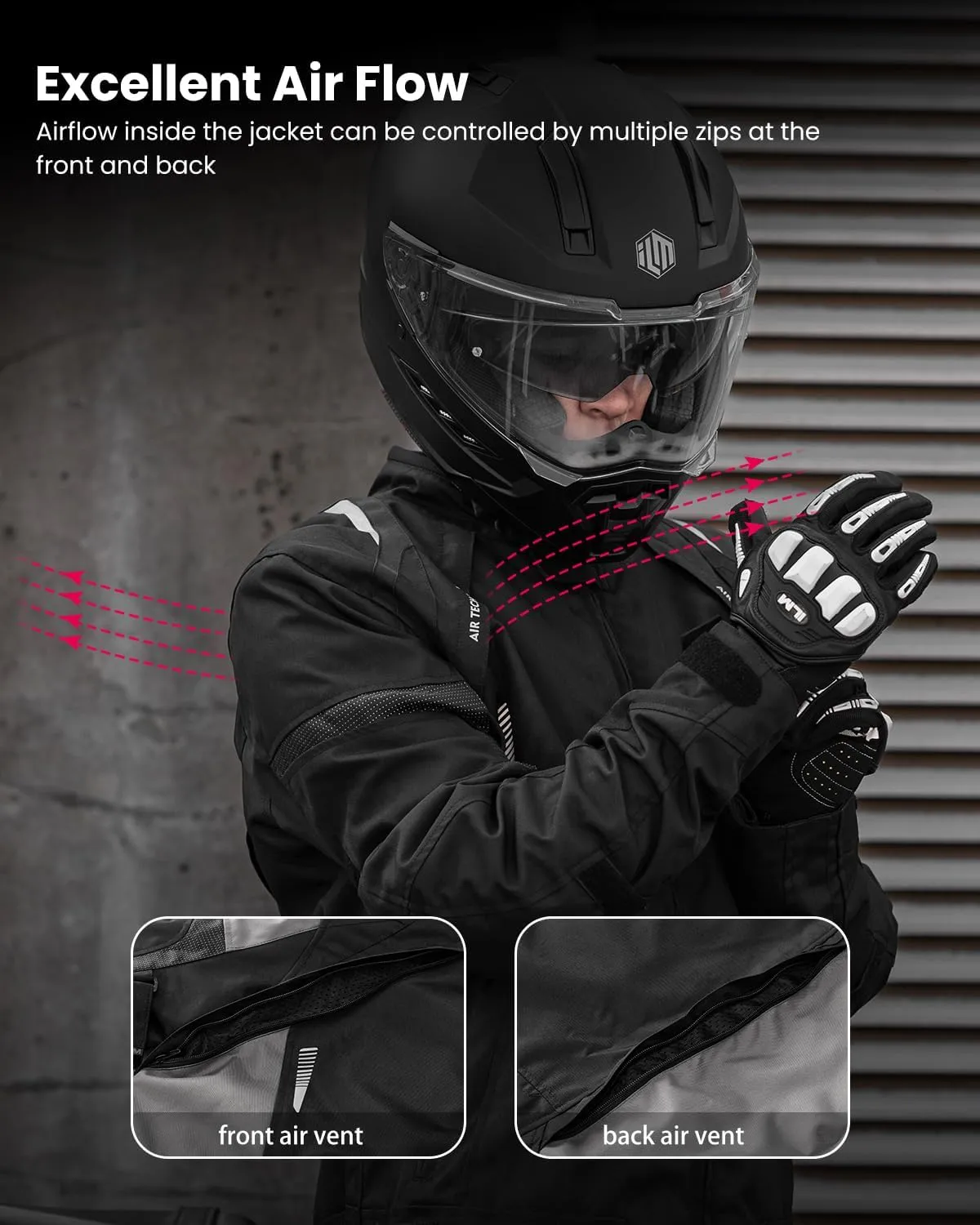 ILM Men’s Motorcycle Jacket with CE Armor and Detachable Thermal Liner All Season Waterproof Jacket Model JF1(Black,S)