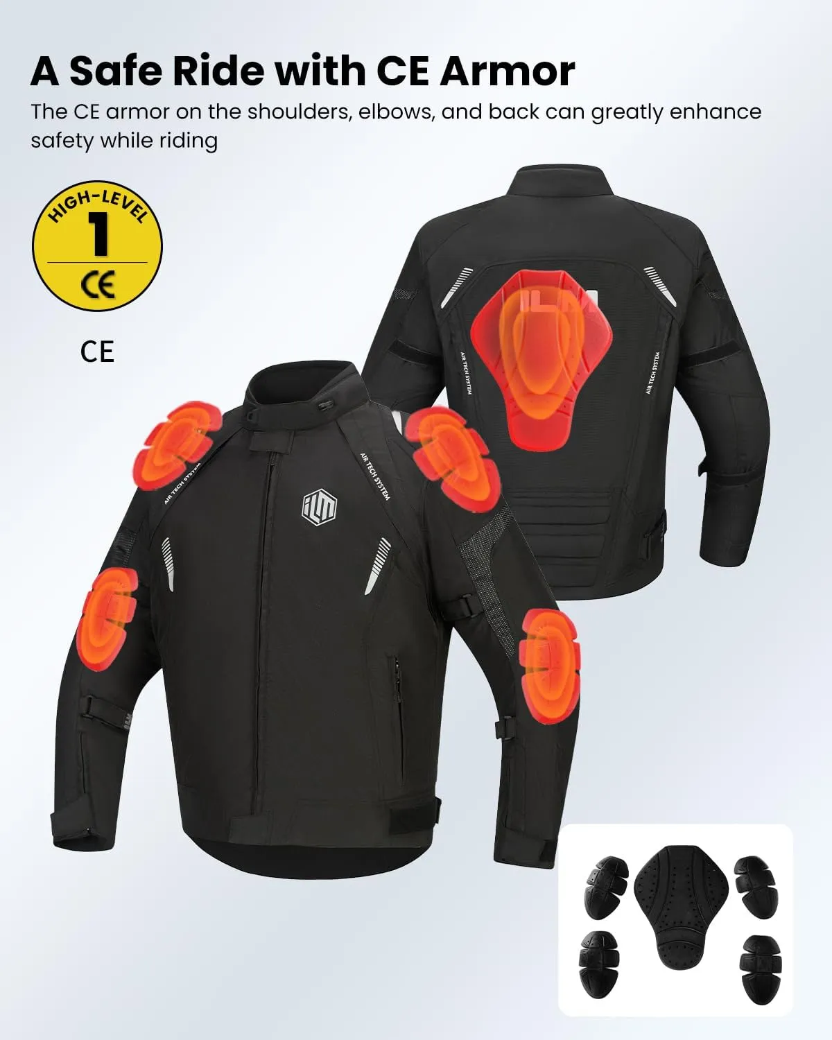 ILM Men’s Motorcycle Jacket with CE Armor and Detachable Thermal Liner All Season Waterproof Jacket Model JF1(Black,S)