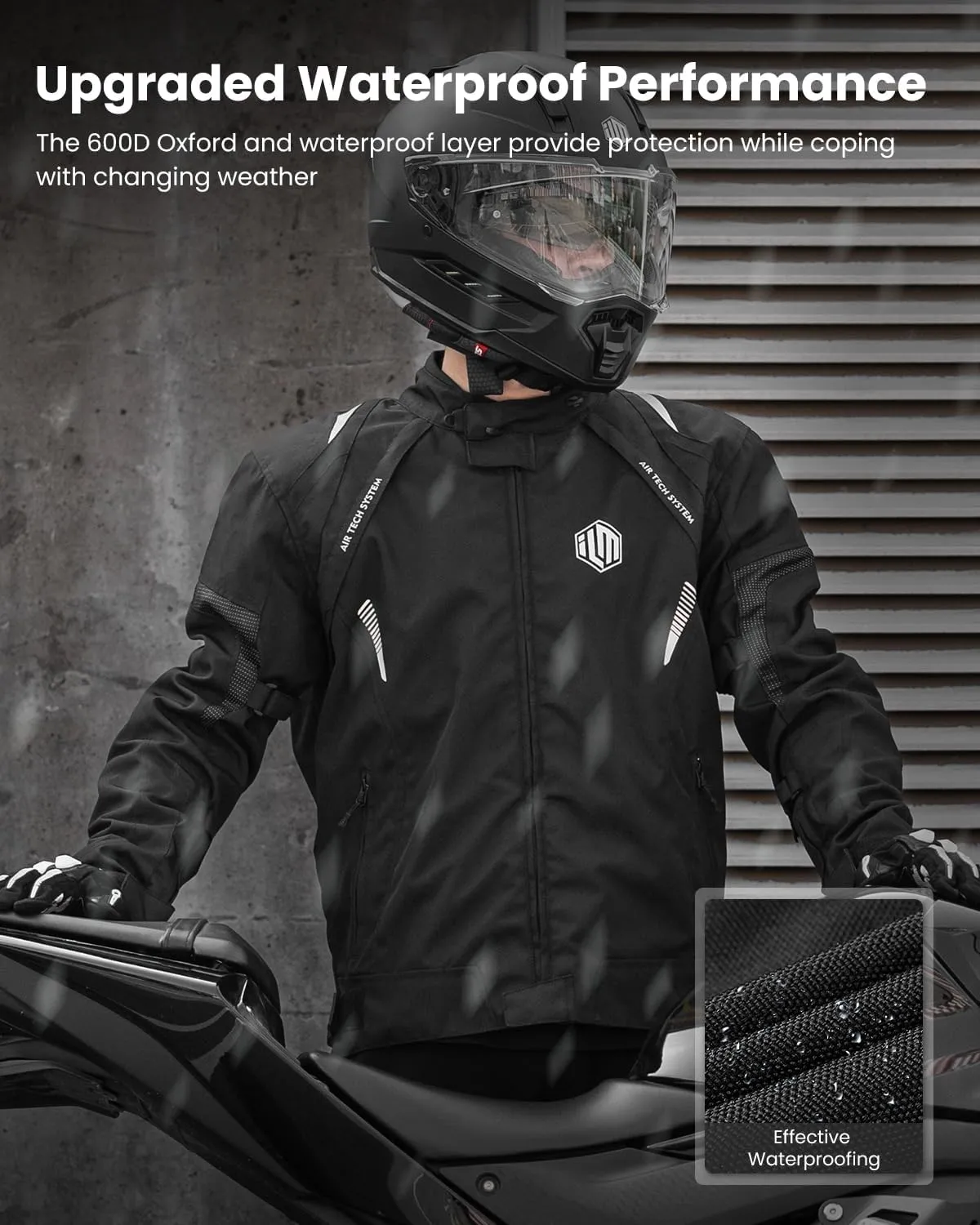 ILM Men’s Motorcycle Jacket with CE Armor and Detachable Thermal Liner All Season Waterproof Jacket Model JF1(Black,S)