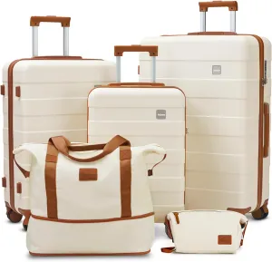 imiomo Hard Shell Luggage Sets 5 Piece for Women, Lightweight Hardside Rolling Suitcase Set with Spinner Wheels and TSA Lock, Beige
