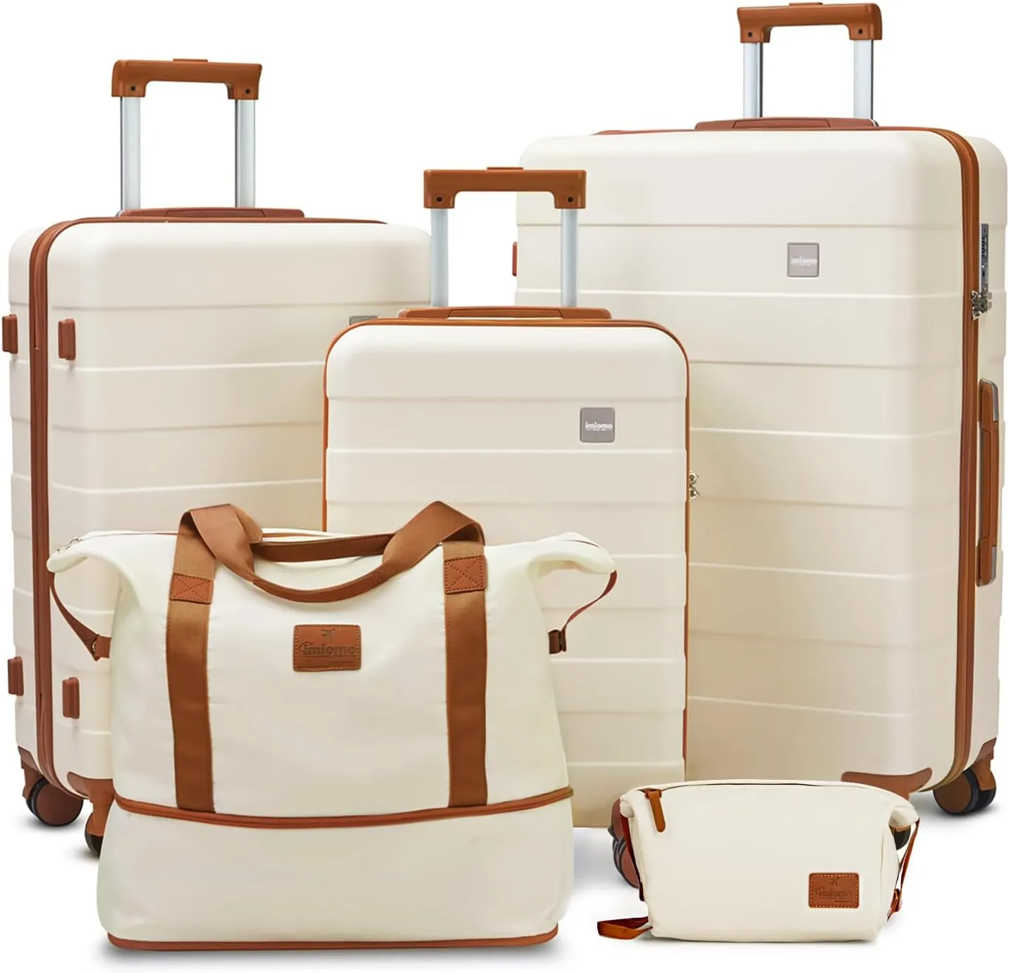 imiomo Hard Shell Luggage Sets 5 Piece for Women, Lightweight Hardside Rolling Suitcase Set with Spinner Wheels and TSA Lock, Beige