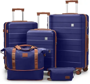 imiomo Hard Shell Luggage Sets 5 Piece for Women, Lightweight Hardside Rolling Suitcase Set with Spinner Wheels and TSA Lock, Navy