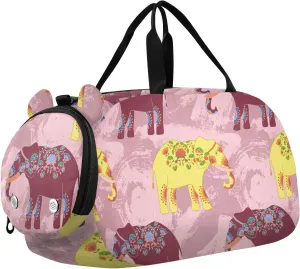 Indian Elephant Pattern Gym Travel Duffel Bag with Shoe Compartment for Boys Girls - Gymnastics Sports Dance Football Travel Bag Teens Weekender Sleepover