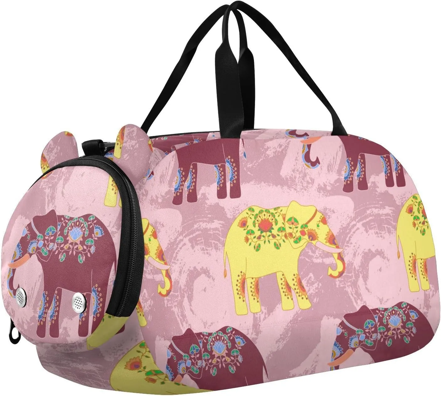 Indian Elephant Pattern Gym Travel Duffel Bag with Shoe Compartment for Boys Girls - Gymnastics Sports Dance Football Travel Bag Teens Weekender Sleepover