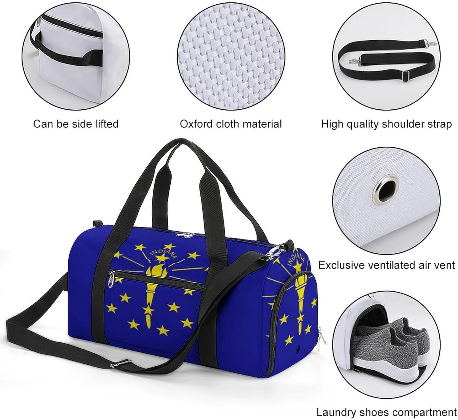 Indiana State Flag Gym Bag-Workout Organizer with Water Resistant Compartments for Gym Lovers, style-7-6