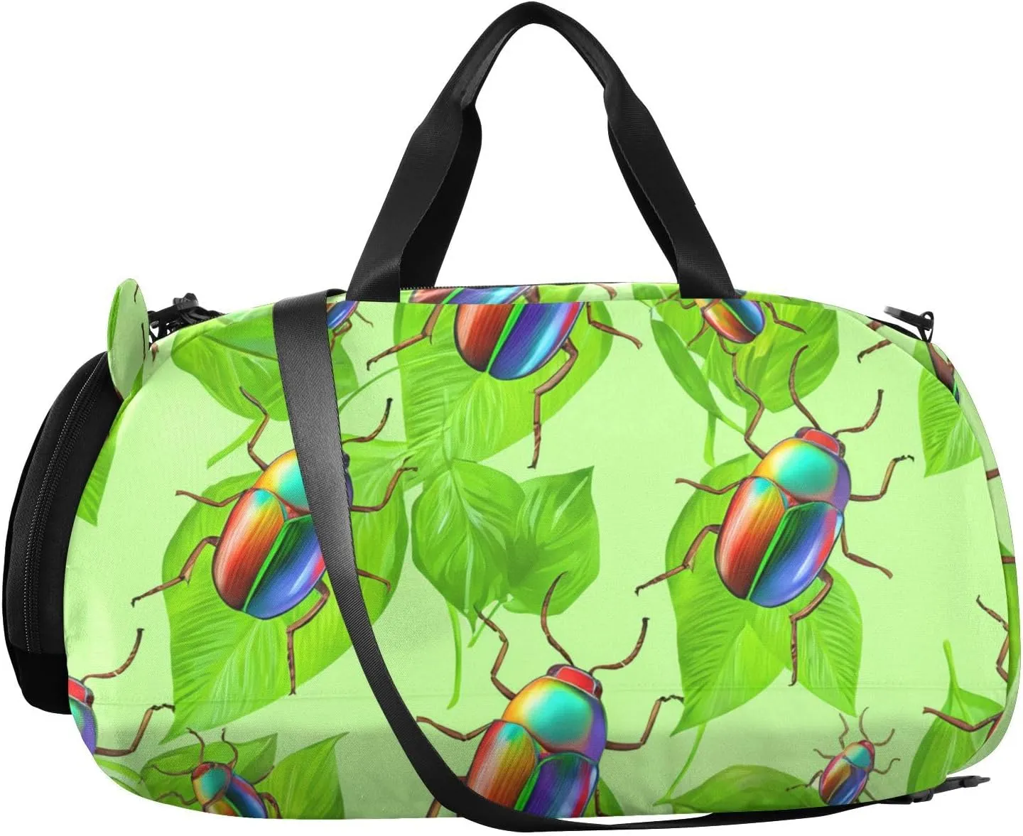 Insects and Green Leaves Kids Overnight Duffle Bag,Gymnastics Sports Dance Bag with Shoe Compartment & Wet Pocket, Travel Weekender Tote for Boys & Girls