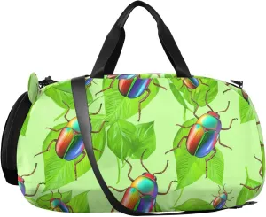 Insects and Green Leaves Kids Overnight Duffle Bag,Gymnastics Sports Dance Bag with Shoe Compartment & Wet Pocket, Travel Weekender Tote for Boys & Girls