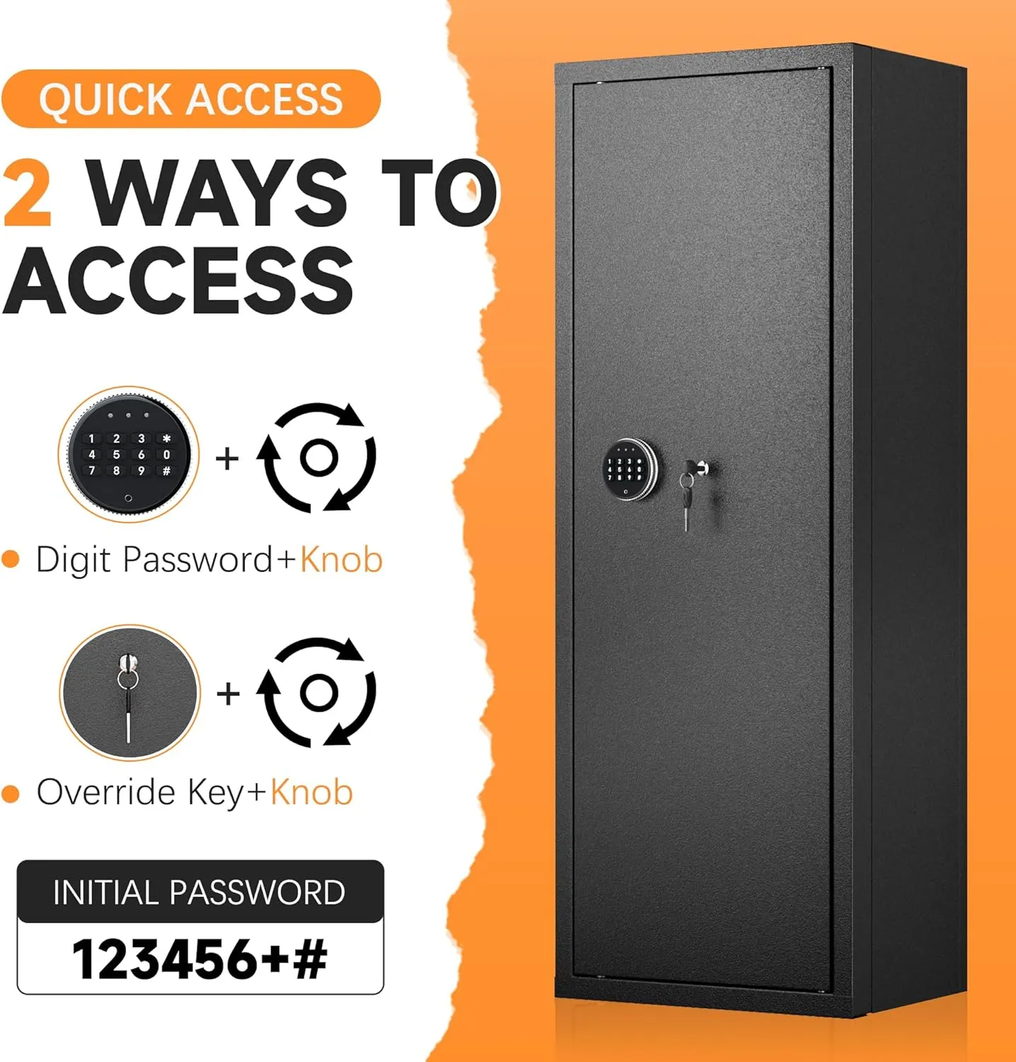 INTERGREAT 10-15 Large Rifle Gun Safe, Long Gun safes for Home and Pistols, Quick Access Rifle Gun Cabinet with Multifunction Lock for Home, Quick Access, Heavy Duty, Pockets