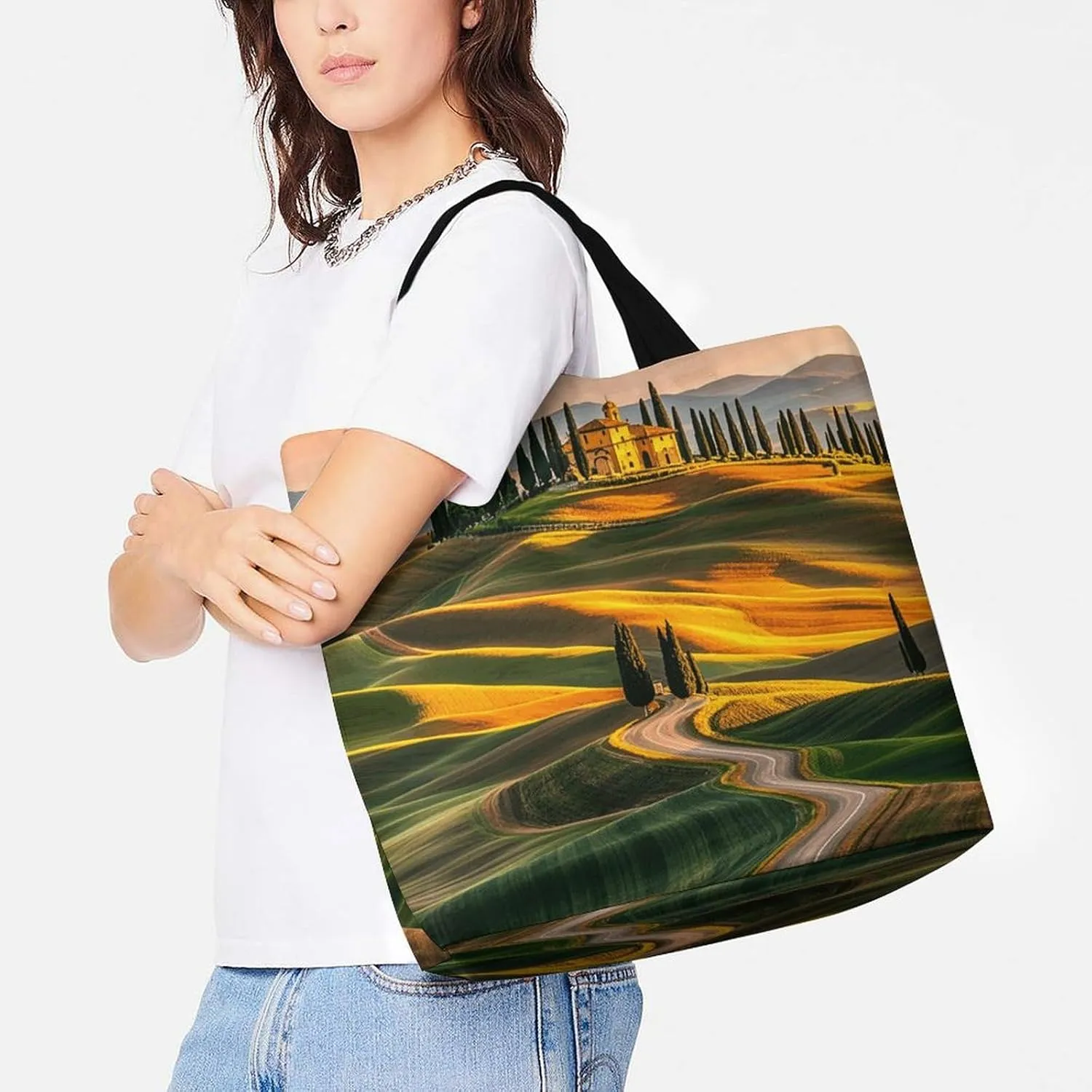 Italy-Tuscan Tote Bag for Women Reusable Grocery Shoulder Bags Shopping Bag for Travel, Groceries