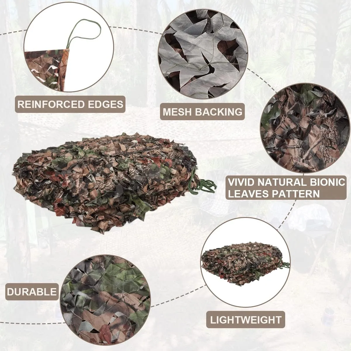 iunio Camo Netting Camouflage Netting, 10ft×10ft, 10x20ft, 20ft×20ft, Mesh Backing Oxford Fabric Camo Net Military Surplus, Hunting Blind for Deer Stand, Party Decorations, Photograph and Car Cover