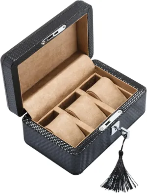 JEKKAH Carbon Fiber Leather Watch Box Mechanical Watch Display Box Collection Storage Box With Lock, Men's Watch Stand, Black(Beige)