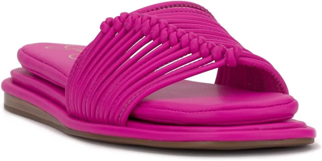 Jessica Simpson Womens Strappy Faux Leather Slide Sandals