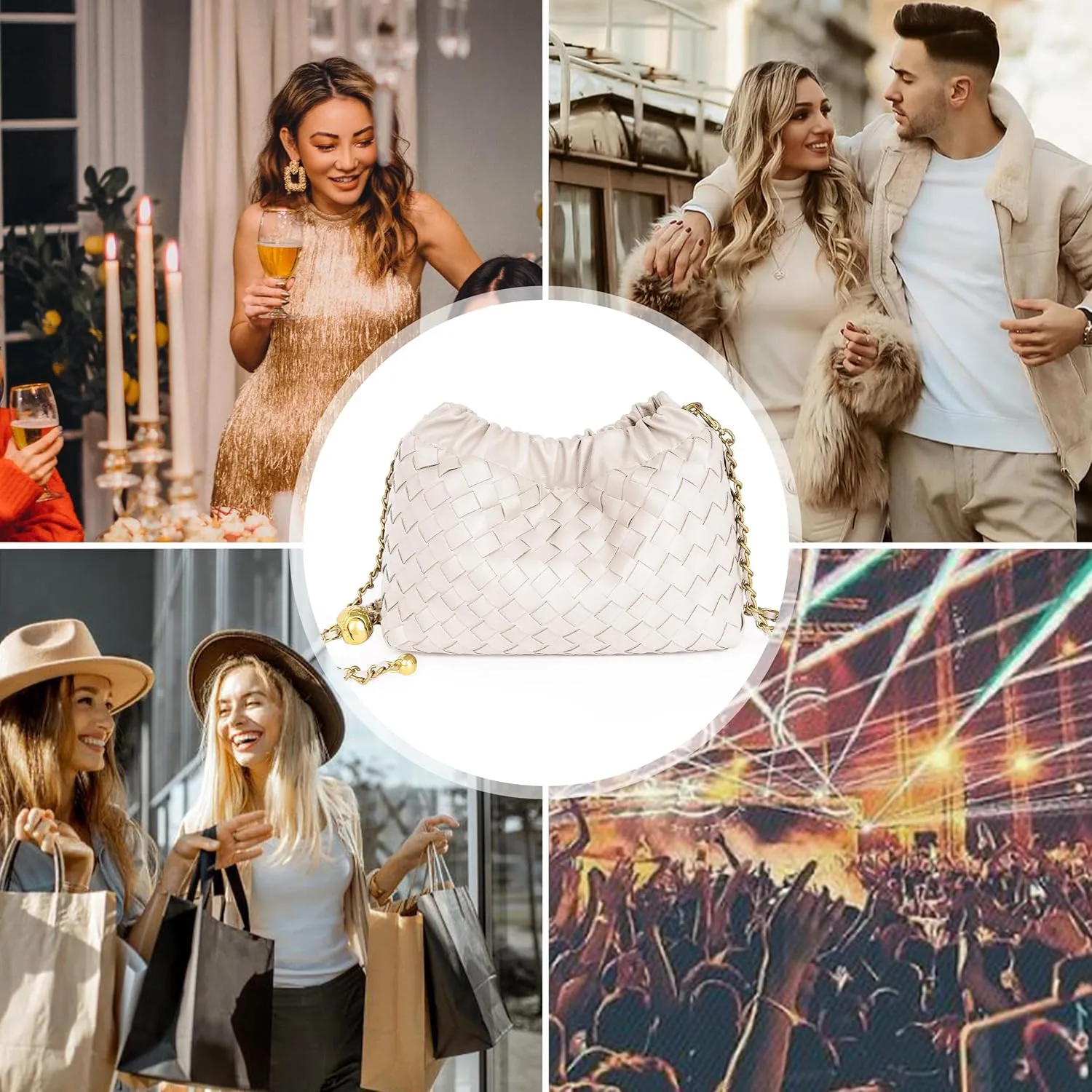 Joryin Woven Women's Crossbody Bag & Evening Purse, Trendy Dumpling Clutch & Hobo Cloud Shoulder Bag Trendy Dumpling Clutch