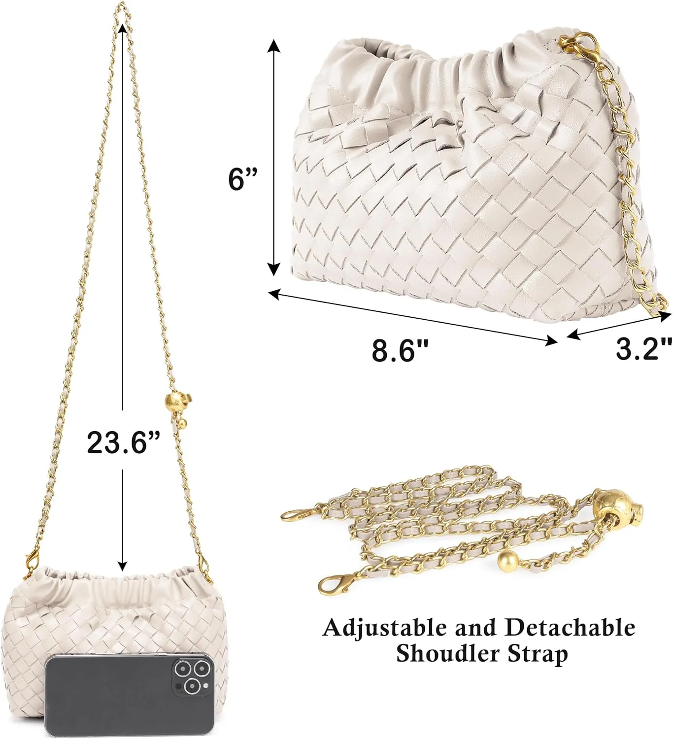 Joryin Woven Women's Crossbody Bag & Evening Purse, Trendy Dumpling Clutch & Hobo Cloud Shoulder Bag Trendy Dumpling Clutch