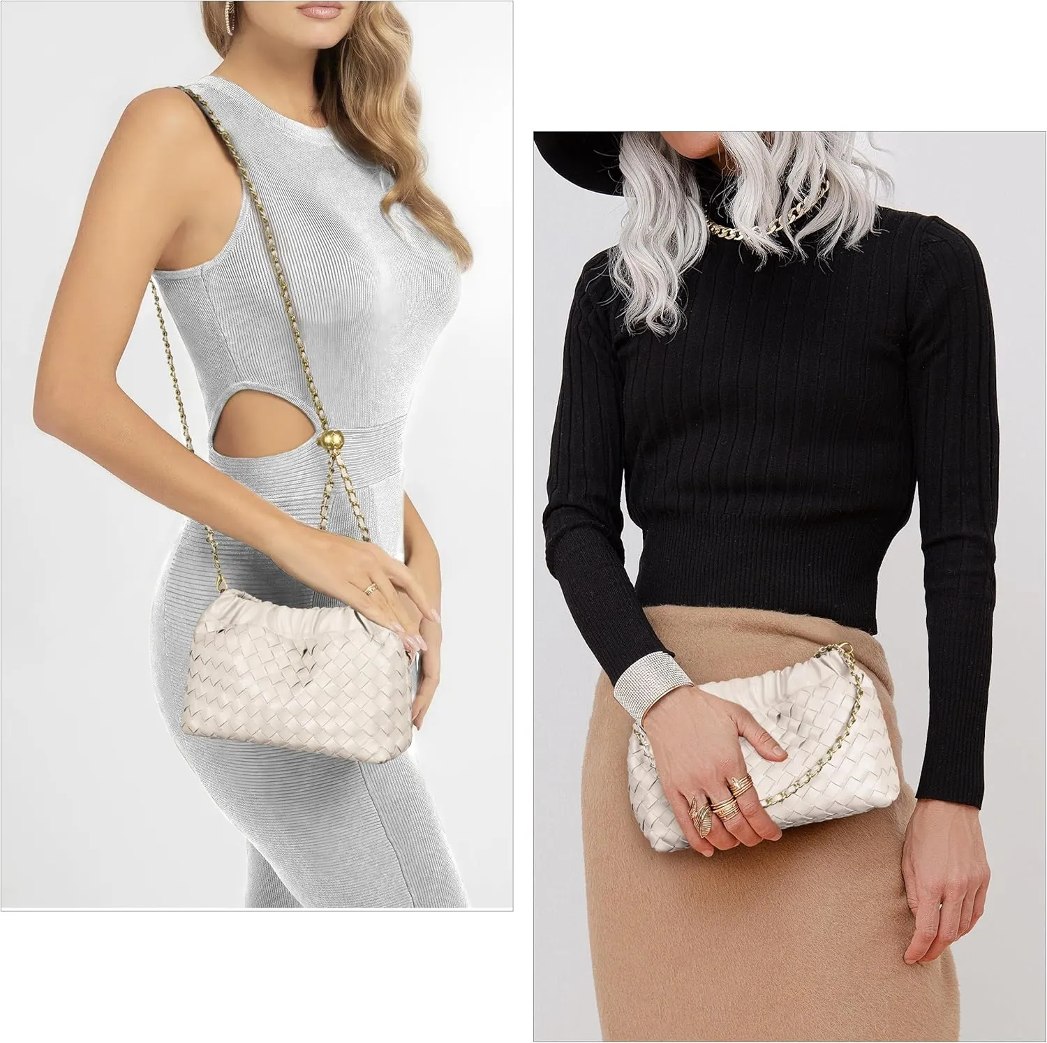 Joryin Woven Women's Crossbody Bag & Evening Purse, Trendy Dumpling Clutch & Hobo Cloud Shoulder Bag Trendy Dumpling Clutch