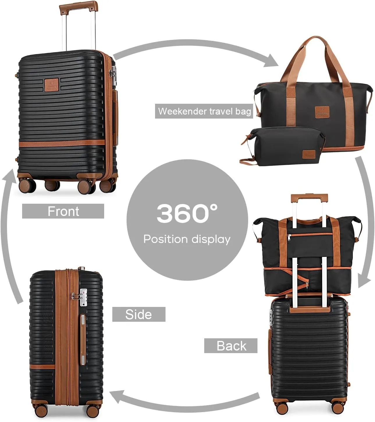 Joyway Carry On Luggage 20 Inch Expandable Suitcase with Spinner Wheel, 3 Piece Hard Shell Luggage Set with TSA Lock(Black)