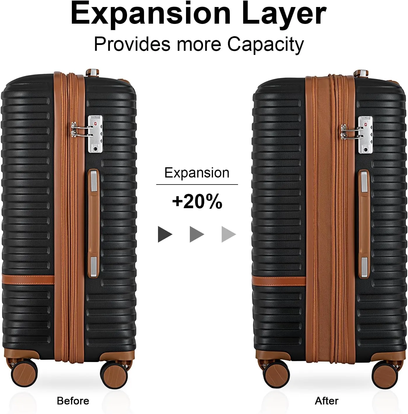 Joyway Carry On Luggage 20 Inch Expandable Suitcase with Spinner Wheel, 3 Piece Hard Shell Luggage Set with TSA Lock(Black)