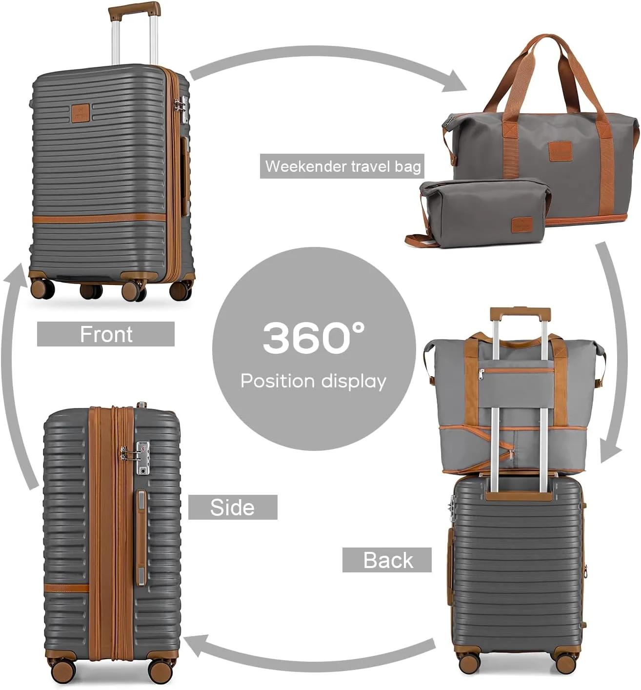 Joyway Carry On Luggage 20 Inch Expandable Suitcase with Spinner Wheel, 4 Piece Hard Shell Luggage Set with TSA Lock(Grey brown)