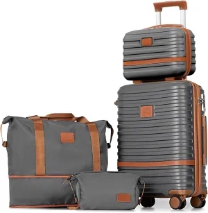 Joyway Carry On Luggage 20 Inch Expandable Suitcase with Spinner Wheel, 4 Piece Hard Shell Luggage Set with TSA Lock(Grey brown)