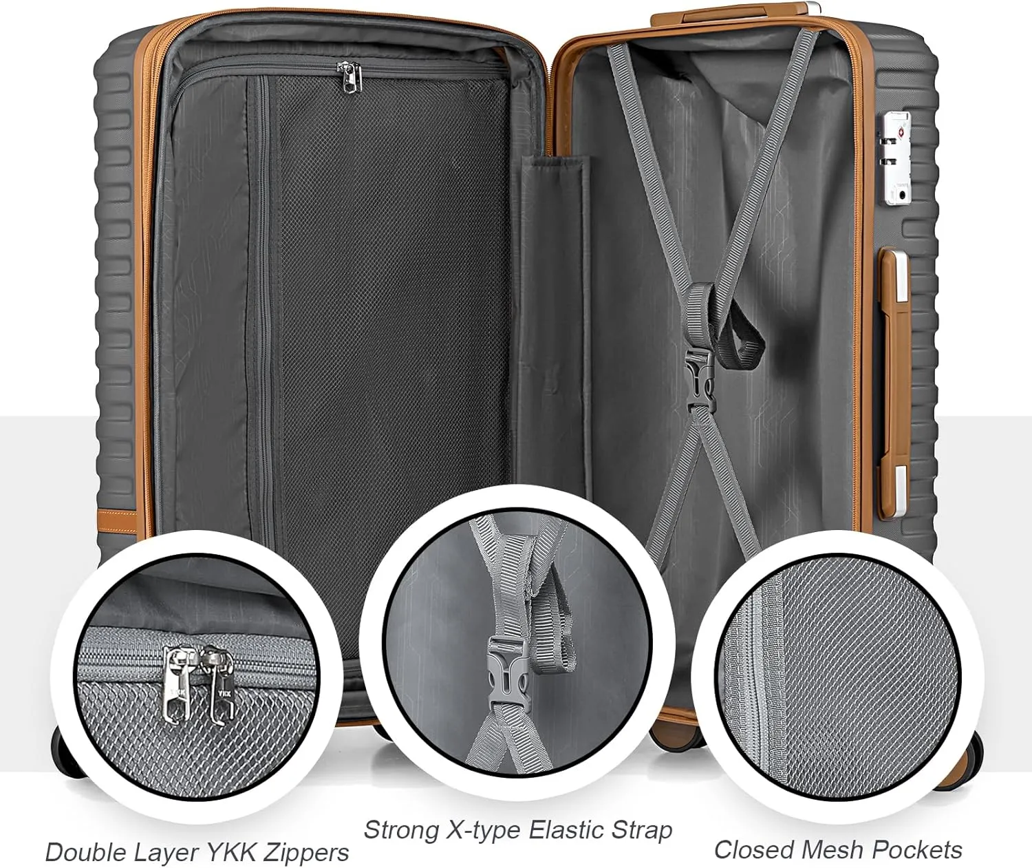 Joyway Carry On Luggage 20 Inch Expandable Suitcase with Spinner Wheel, 4 Piece Hard Shell Luggage Set with TSA Lock(Grey brown)
