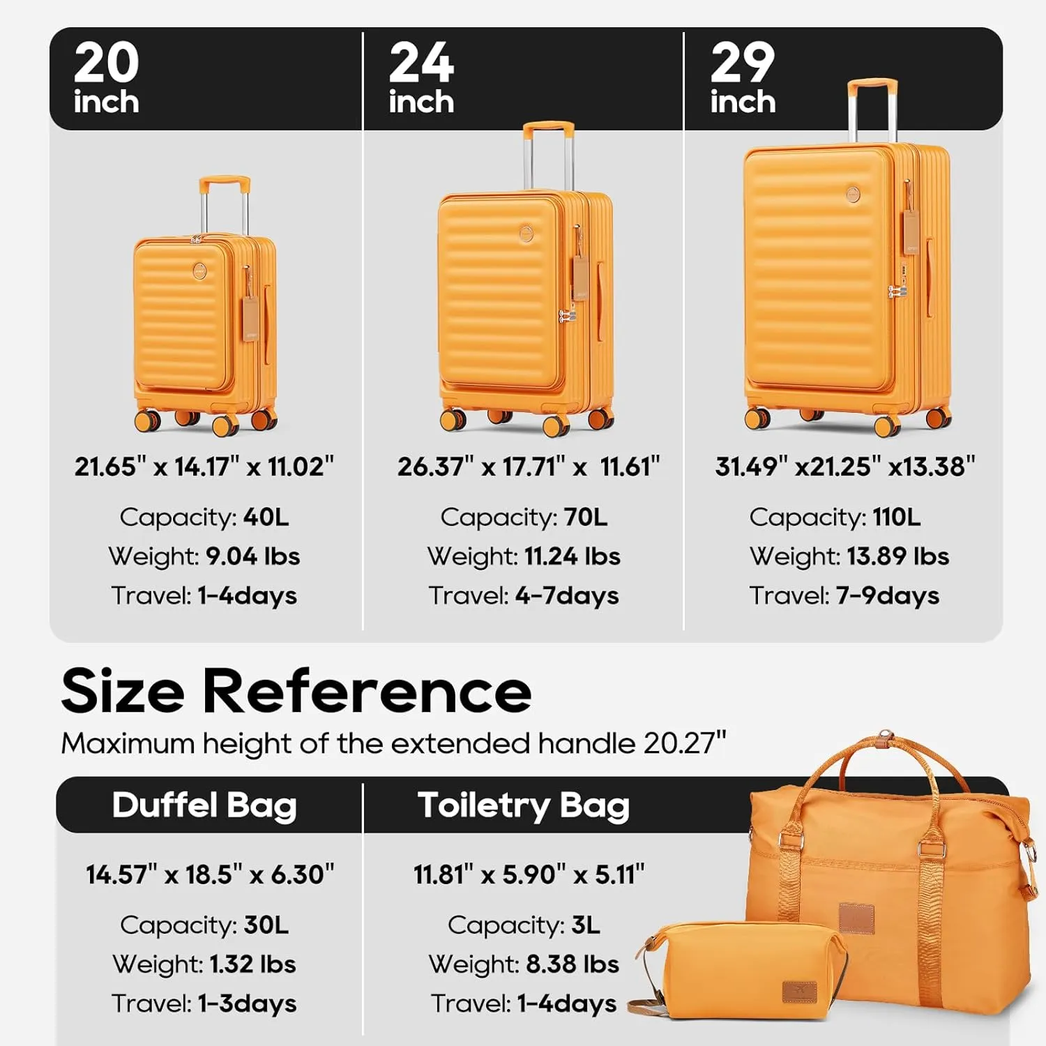 Joyway Expandable Checked Luggage 24 Inch, PC Hardshell Medium Check In Suitcase with Double Spinner Wheels, Lightweight Travel Luggage Sets with TSA Lock, Orange