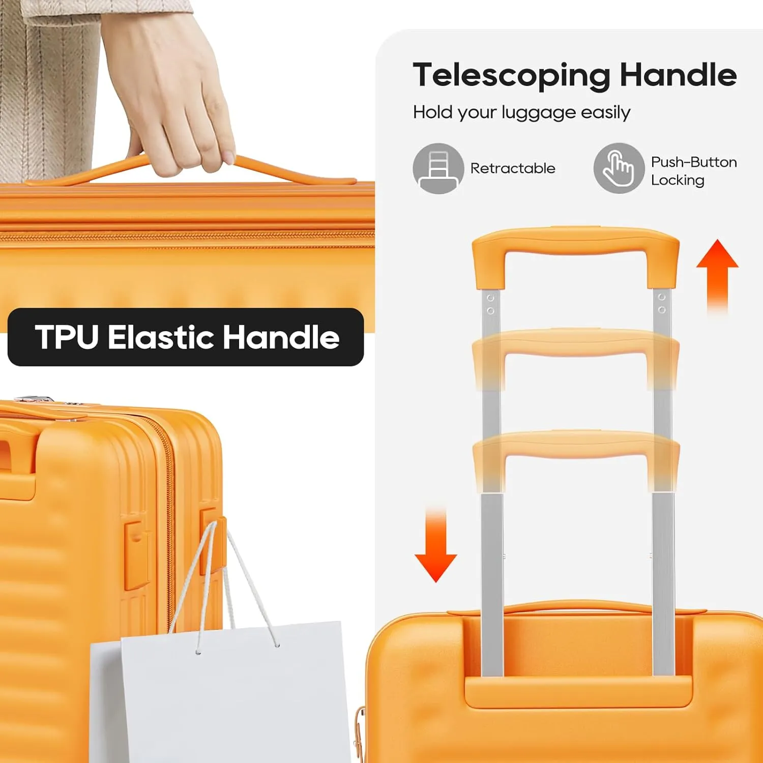 Joyway Expandable Checked Luggage 24 Inch, PC Hardshell Medium Check In Suitcase with Double Spinner Wheels, Lightweight Travel Luggage Sets with TSA Lock, Orange
