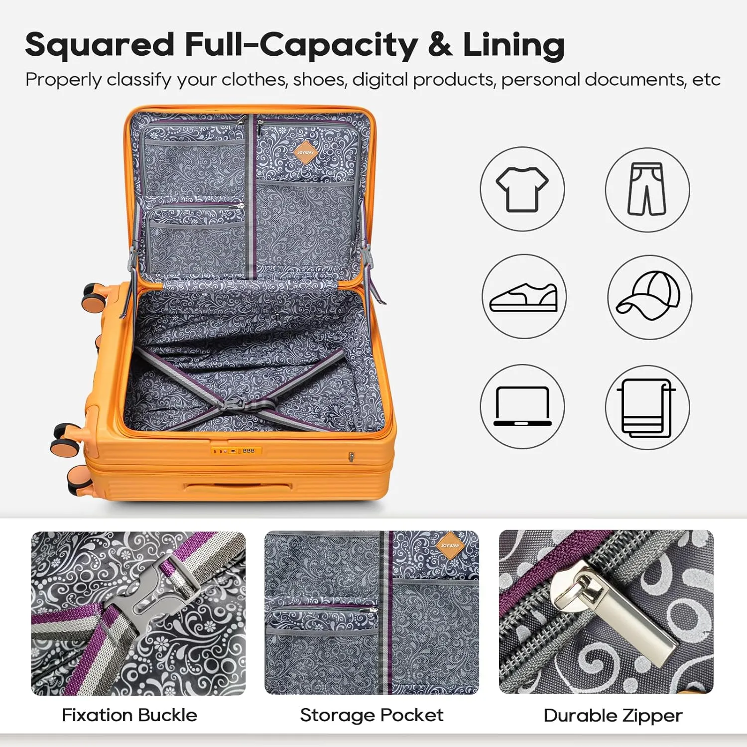 Joyway Expandable Checked Luggage 24 Inch, PC Hardshell Medium Check In Suitcase with Double Spinner Wheels, Lightweight Travel Luggage Sets with TSA Lock, Orange