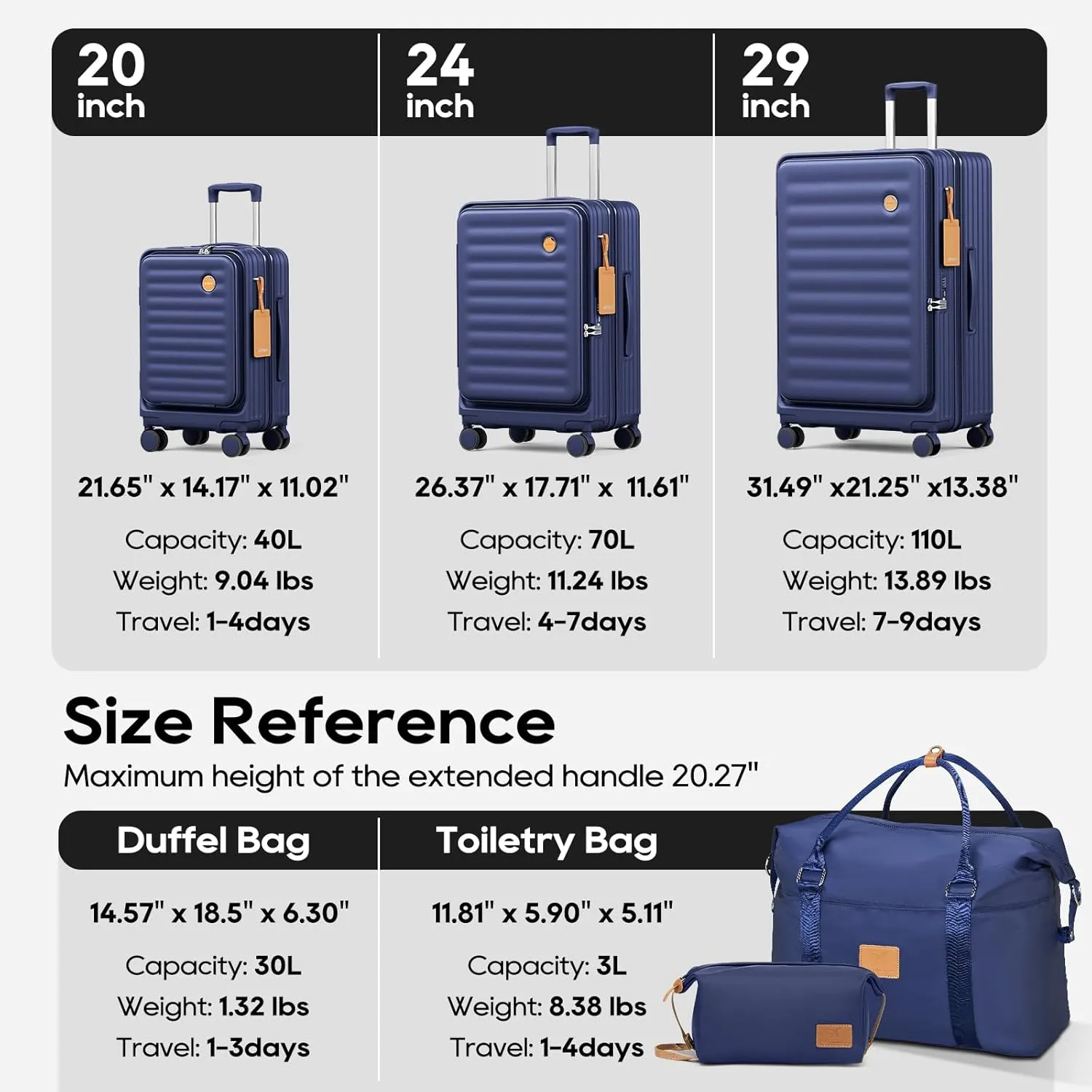Joyway Expandable Checked Luggage 24 Inch, PC Hardshell Medium Check In Suitcase with Double Spinner Wheels, Lightweight Travel Luggage Sets with TSA Lock,Blue