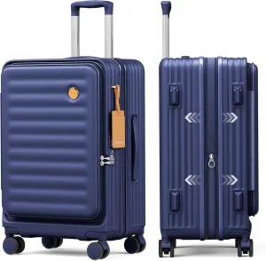 Joyway Expandable Checked Luggage 24 Inch, PC Hardshell Medium Check In Suitcase with Double Spinner Wheels, Lightweight Travel Luggage Sets with TSA Lock,Blue