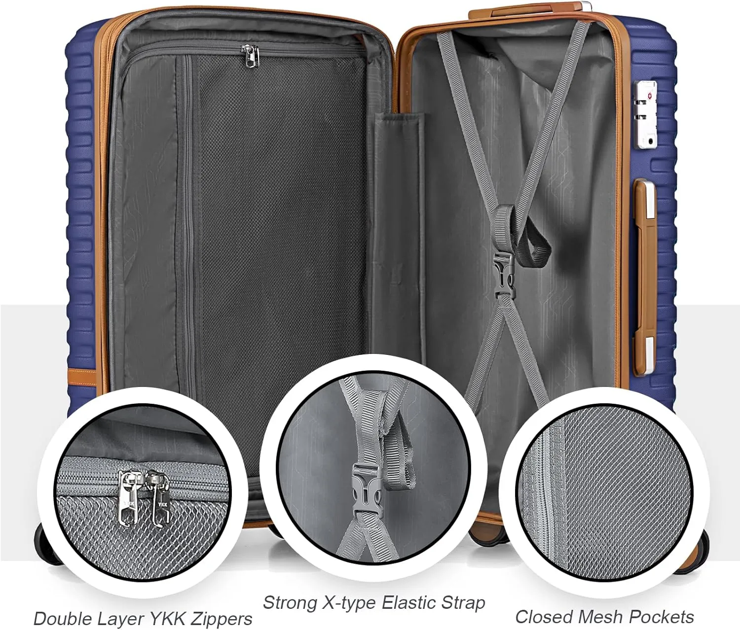 Joyway Luggage Set 3 Piece Suitcase Sets with Spinner Wheel,Hardside Expandable Travel Laggage with TSA Lock (13/20/24/28 Navy brown