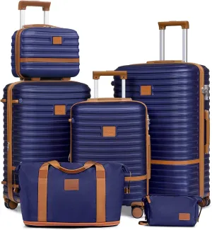 Joyway Luggage Set 3 Piece Suitcase Sets with Spinner Wheel,Hardside Expandable Travel Laggage with TSA Lock (13/20/24/28 Navy brown