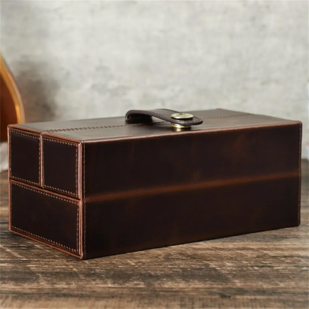 JSEIAJB Leather Handmade Mechanical Watch Storage Box, Travel Portable Anti Drop Three Position Watch Box