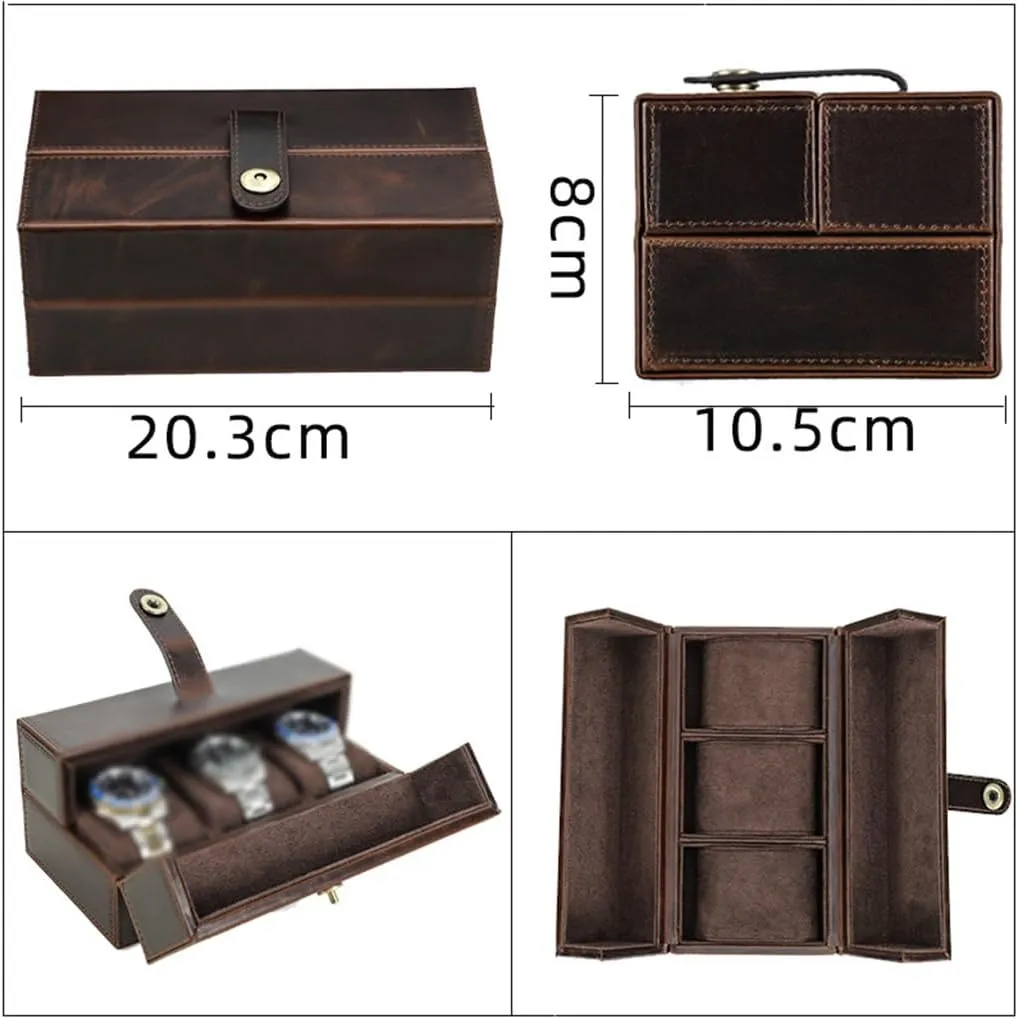 JSEIAJB Leather Handmade Mechanical Watch Storage Box, Travel Portable Anti Drop Three Position Watch Box
