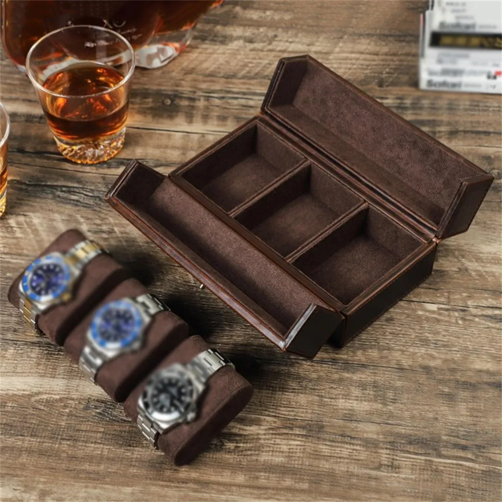 JSEIAJB Leather Handmade Mechanical Watch Storage Box, Travel Portable Anti Drop Three Position Watch Box