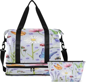 JSTEL Sport Tote Bag for Women,Gym Bag Pattern Duffle Bag with Shoe Compartment and Wet Pocket,Ladies Beach Bag Overnight Bag