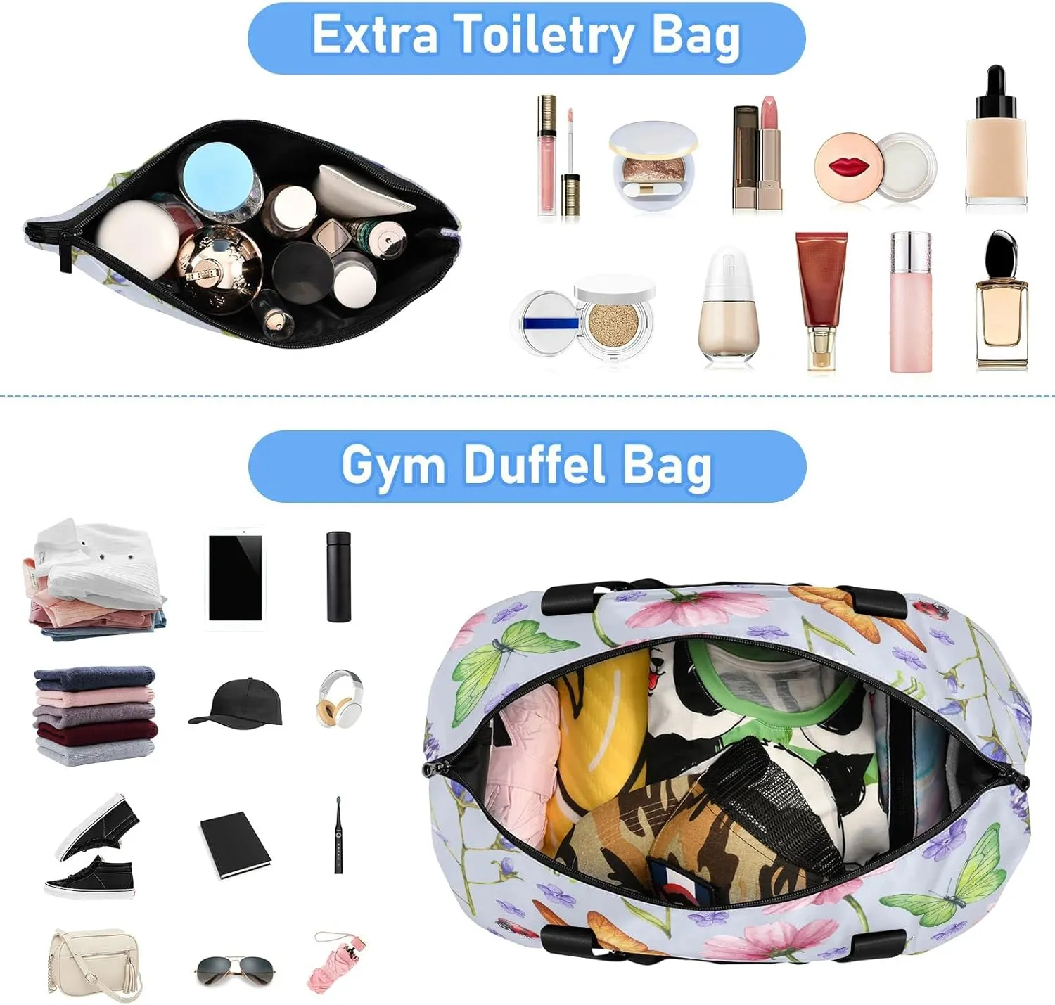 JSTEL Sport Tote Bag for Women,Gym Bag Pattern Duffle Bag with Shoe Compartment and Wet Pocket,Ladies Beach Bag Overnight Bag