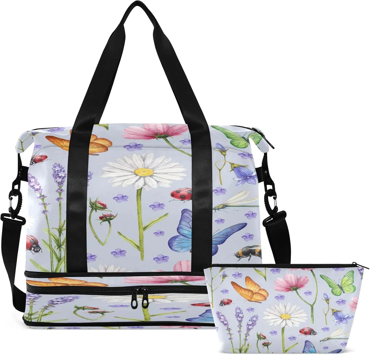 JSTEL Sport Tote Bag for Women,Gym Bag Pattern Duffle Bag with Shoe Compartment and Wet Pocket,Ladies Beach Bag Overnight Bag