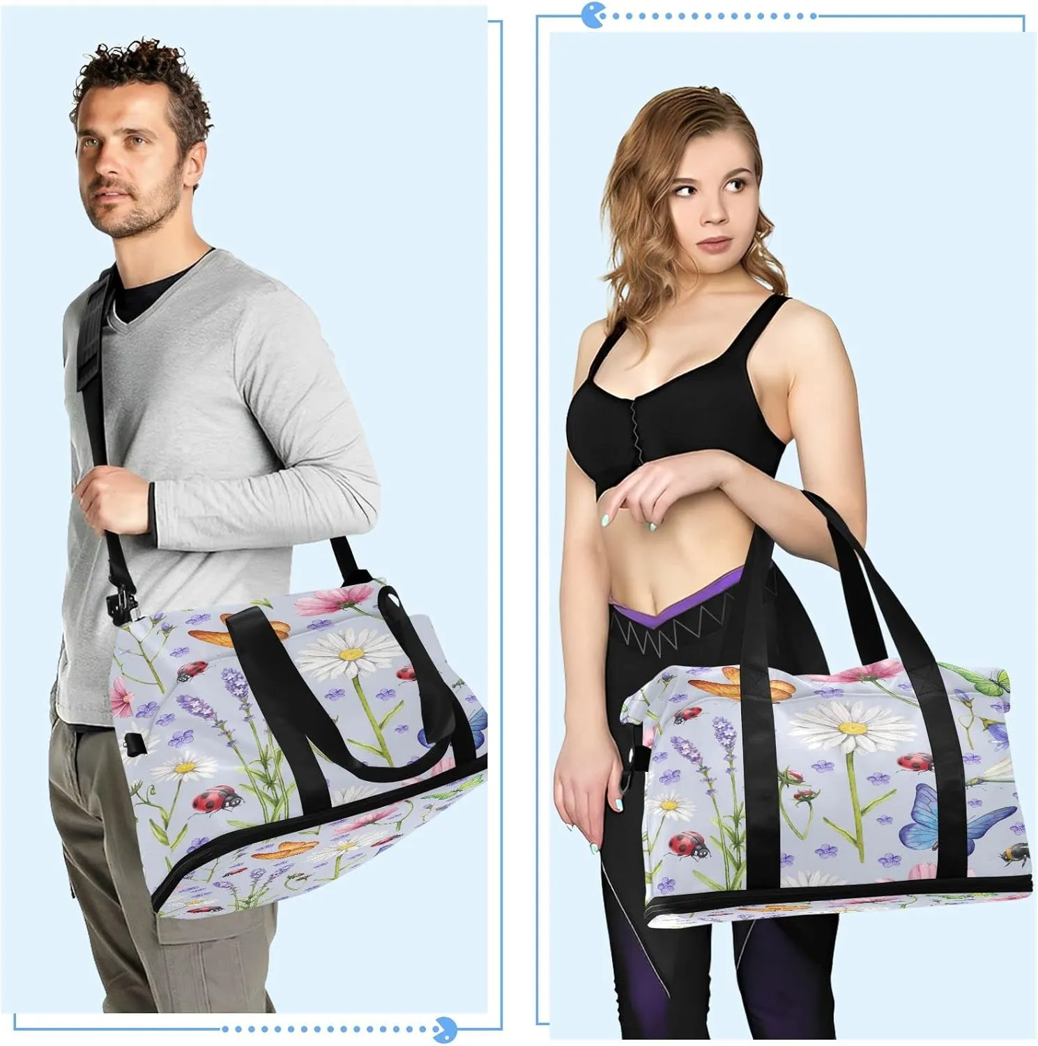 JSTEL Sport Tote Bag for Women,Gym Bag Pattern Duffle Bag with Shoe Compartment and Wet Pocket,Ladies Beach Bag Overnight Bag