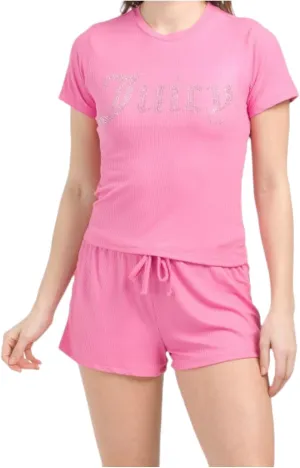 Juicy Couture Women’s Ribbed Short Sleeve Shirt and Shorts Pajama Set