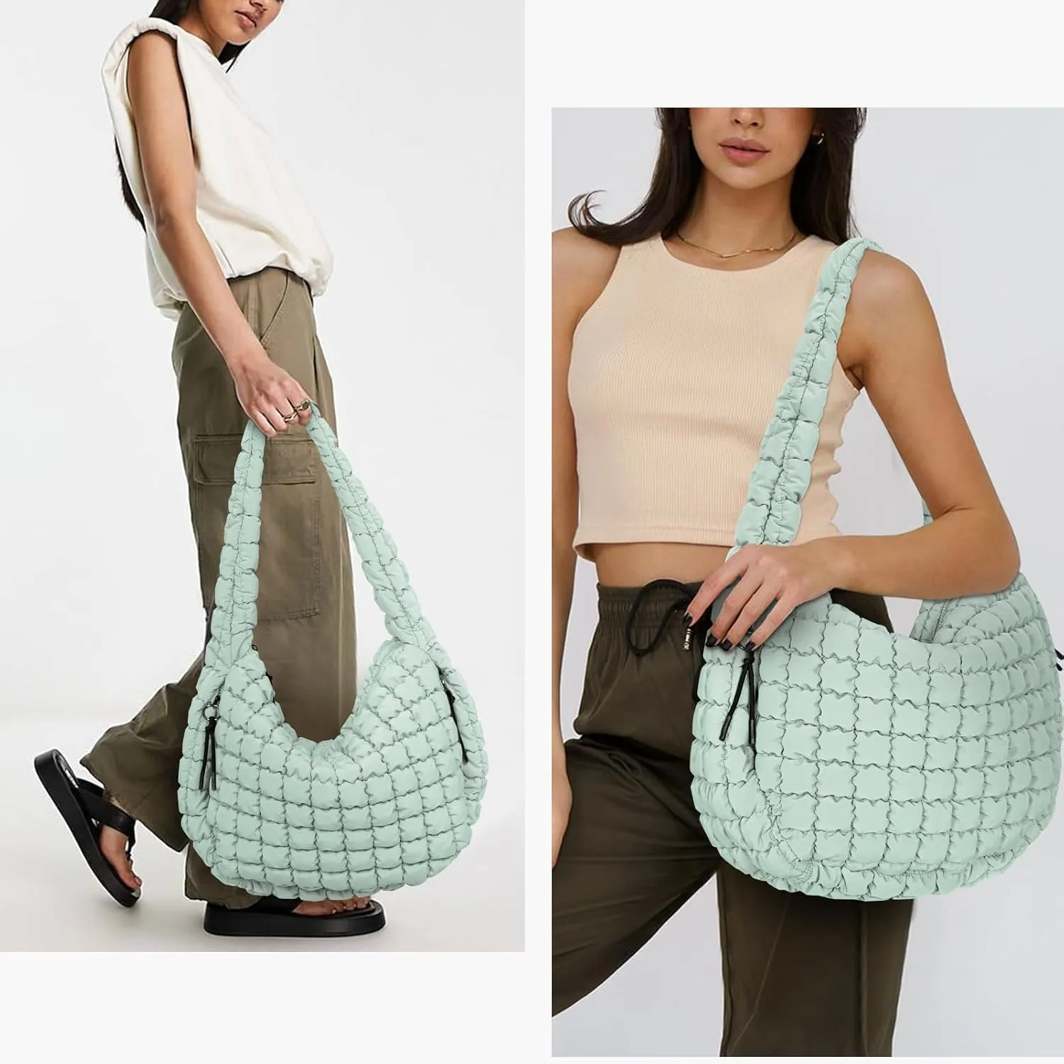 Juoxeepy Quilted Tote Bag Large Carryall Puffer Shoulder Bag Lightweight Padding Hobo Bag