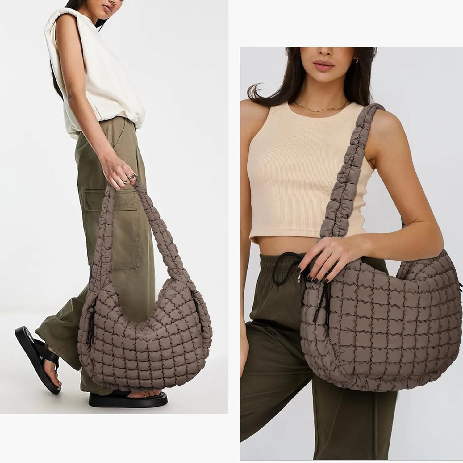 Juoxeepy Quilted Tote Bag Large Carryall Puffer Shoulder Bag Lightweight Padding Hobo Bag