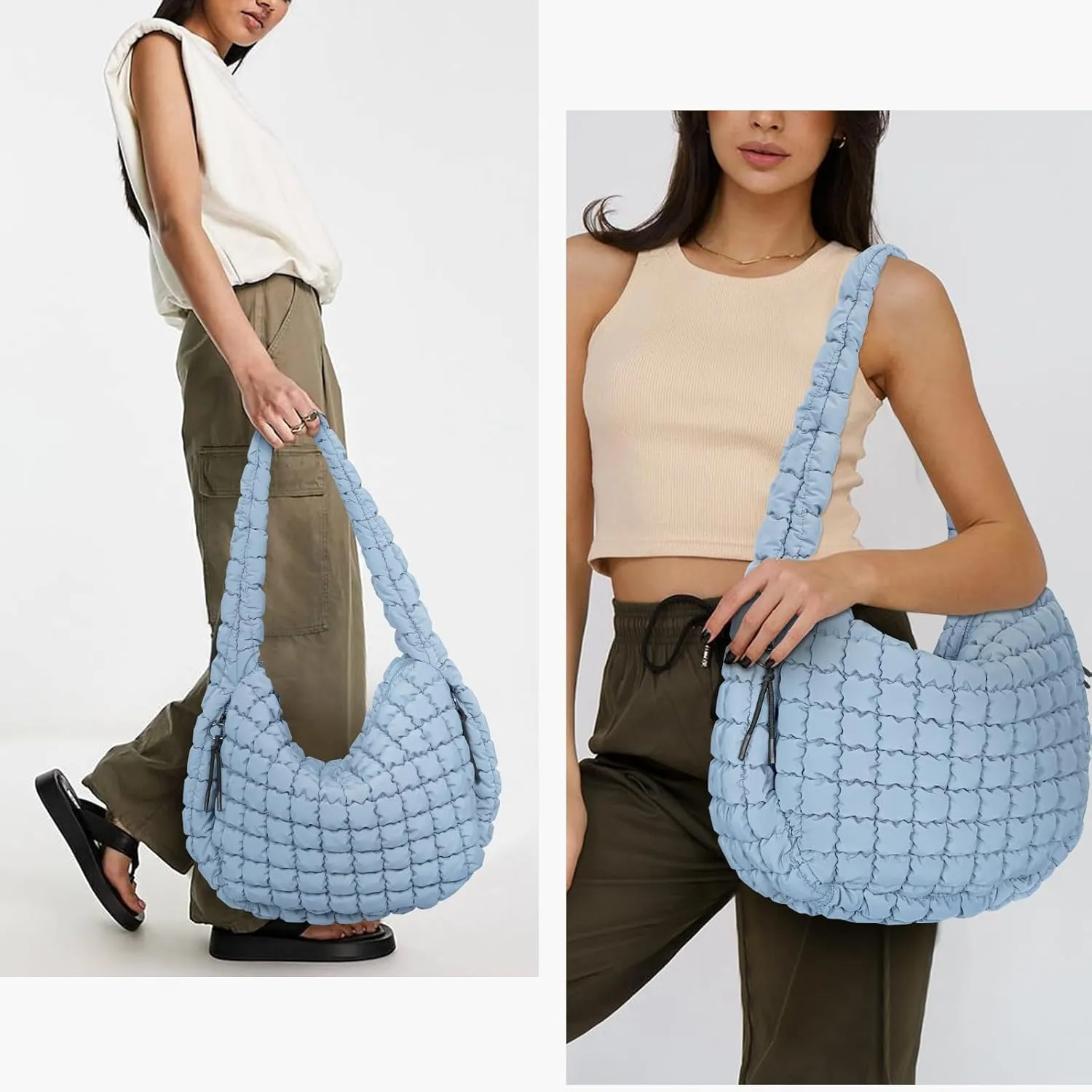 Juoxeepy Quilted Tote Bag Large Carryall Puffer Shoulder Bag Lightweight Padding Hobo Bag