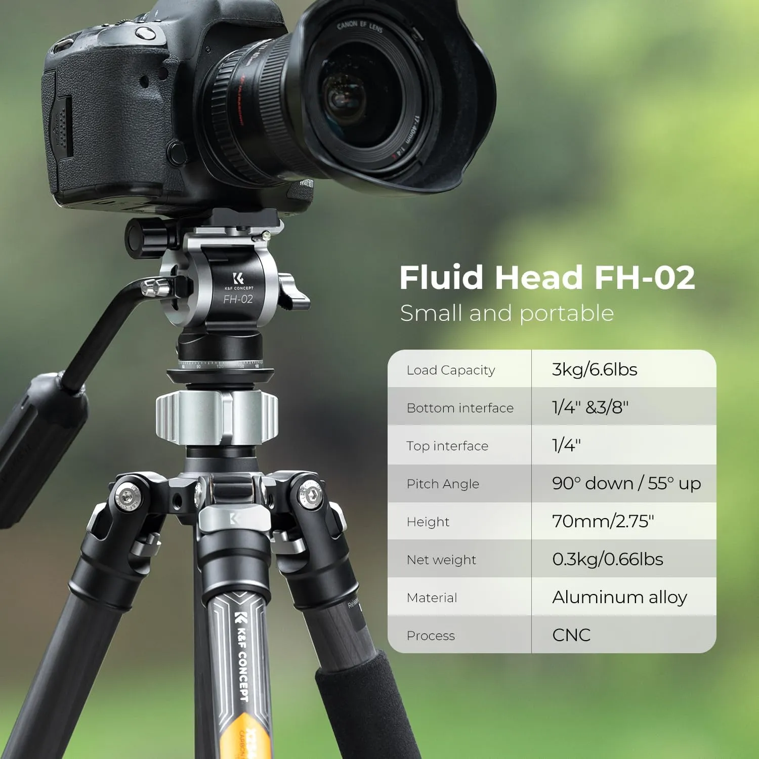 K&F Concept Fluid Head，Silky-Smooth (Exclusive Damping), Compact(310g),Stable Tripod Fluid Head for pan and tilt,Arca Swiss-Compatible Fluid Head Mount, max Load 6.61lb/3kg.
