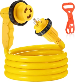 Kanayu 30Amp RV Power Extension Cord Compatible with NEMA L5-30P/R Marine Boat Cord Heavy Duty Electrical Cable 90° Grip Handle Adapter Locking Female with Seal Collar, 10AWG/3C, ETL Listed (10 ft)