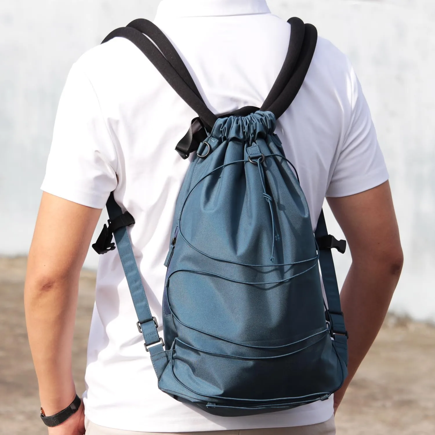 Karry7.0 gym bag drawstring backpack water repellent nylon training sport bag with shoes compartment for weekend trip large elastic capacity for men women (Blue)
