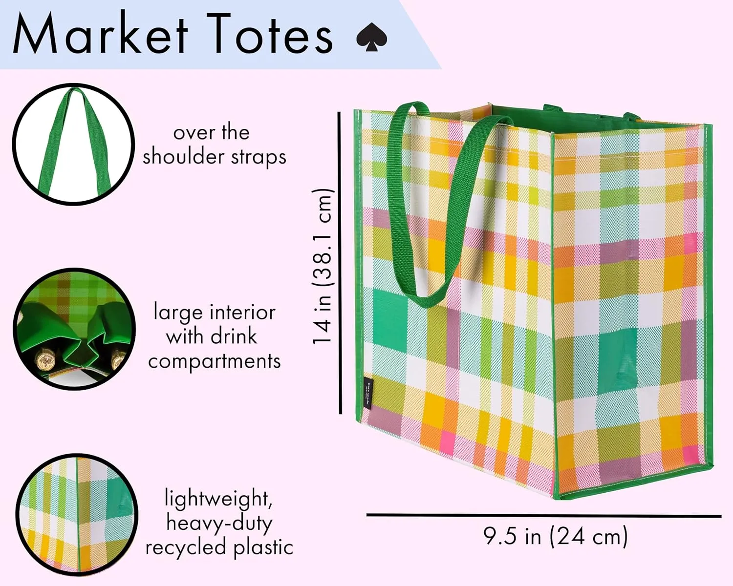 Kate Spade New York Reusable Shopping Bag, Grocery Tote with Shoulder Straps, Large Collapsible Tote