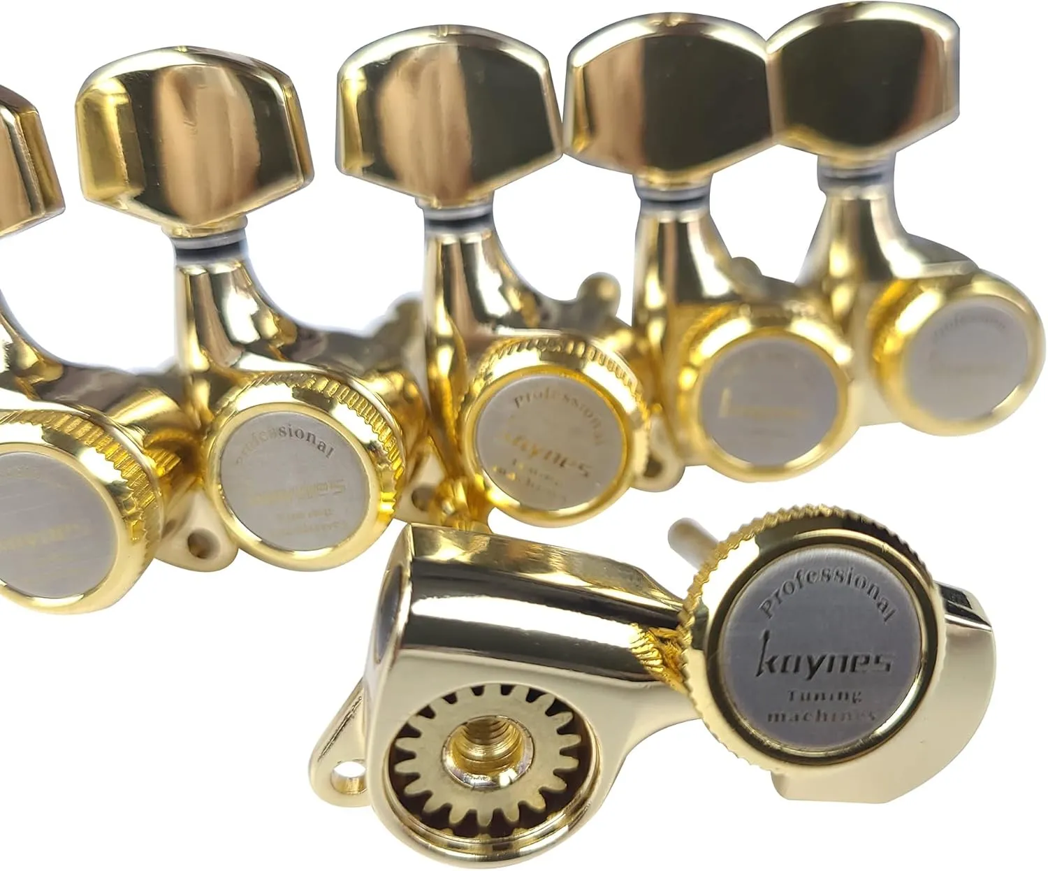 Kaynes Guitar Locking Tuners – 18:1 Gold Lock String Tuning Keys Pegs Machine Heads Tuners for Strat Tele ST TL LP SG most Electric or Acoustic Guitars (6 Inline for Right, Gold)