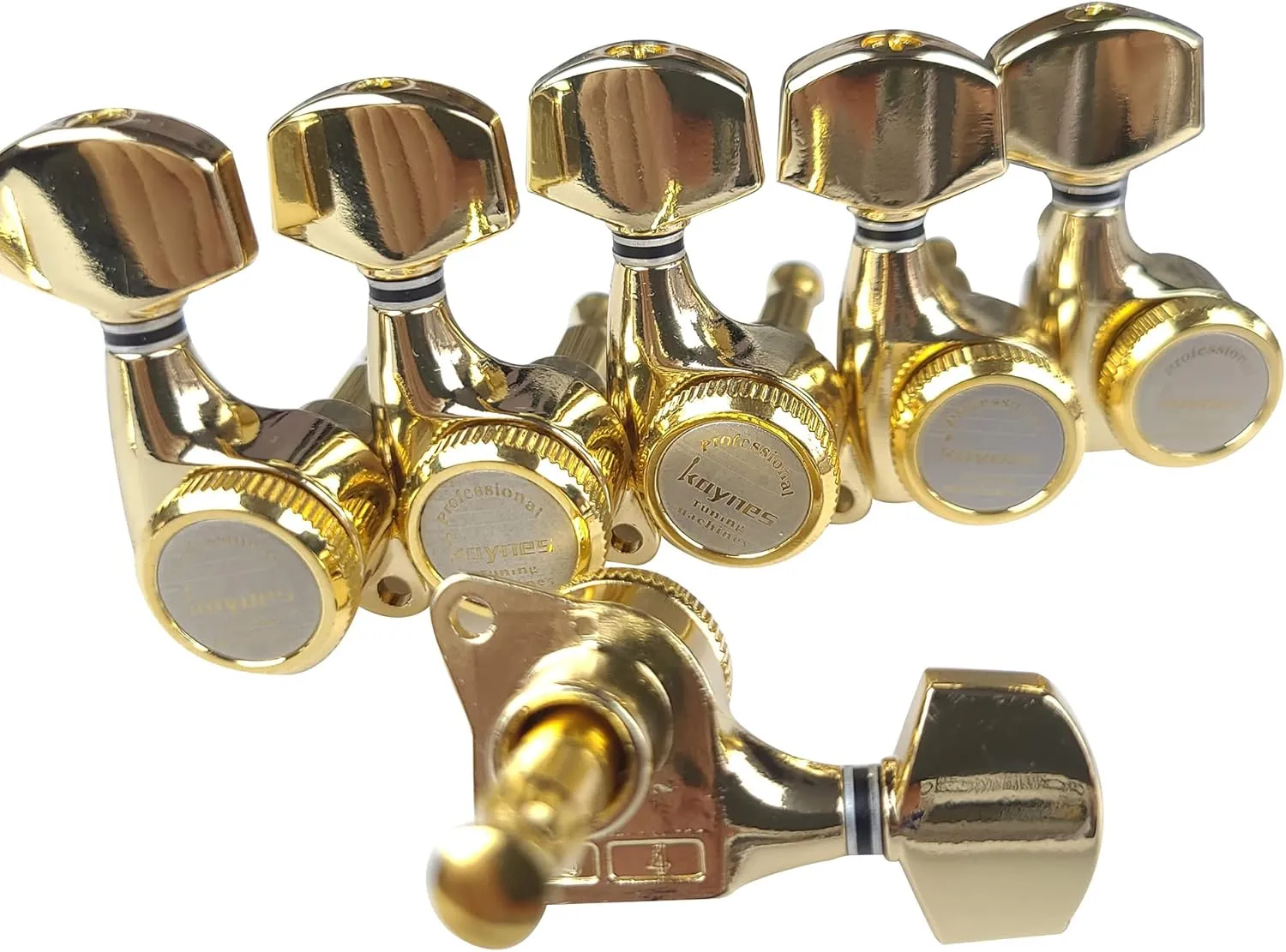 Kaynes Guitar Locking Tuners – 18:1 Gold Lock String Tuning Keys Pegs Machine Heads Tuners for Strat Tele ST TL LP SG most Electric or Acoustic Guitars (6 Inline for Right, Gold)
